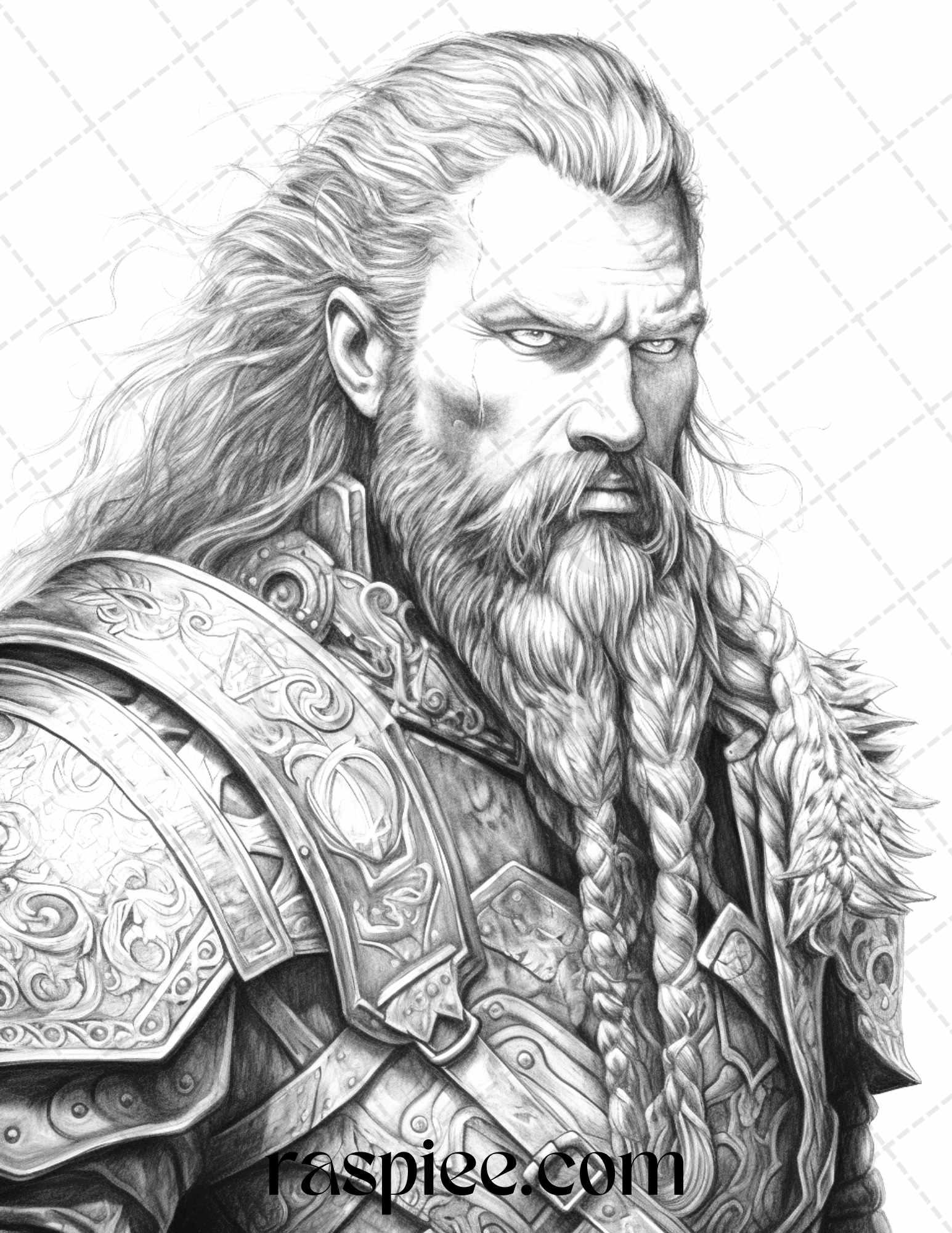 55 Viking Warriors Portrait Grayscale Coloring Pages Printable for Adults, PDF File Instant Download