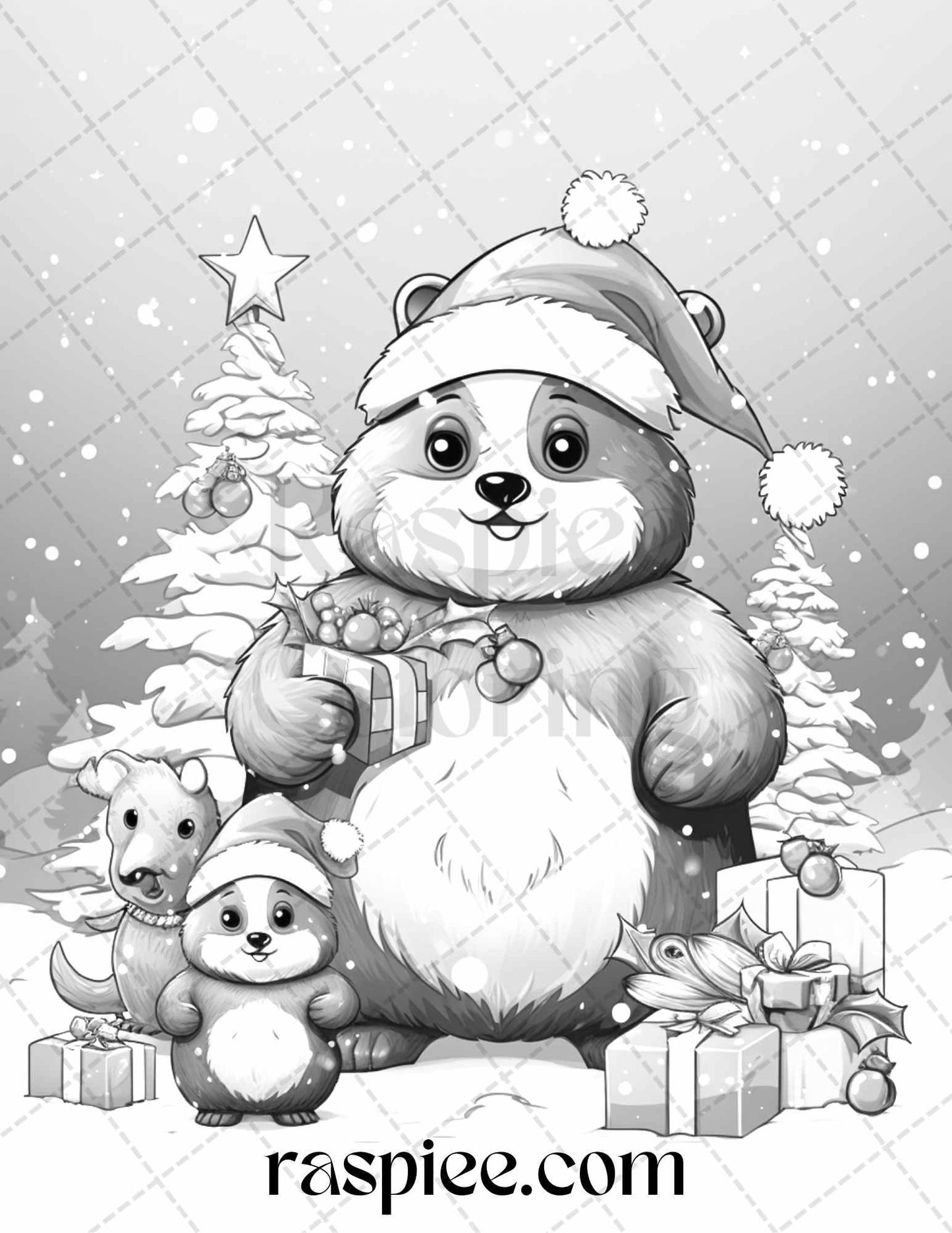 70 Christmas Critters Grayscale Coloring Pages Printable for Adults and Kids, PDF File Instant Download