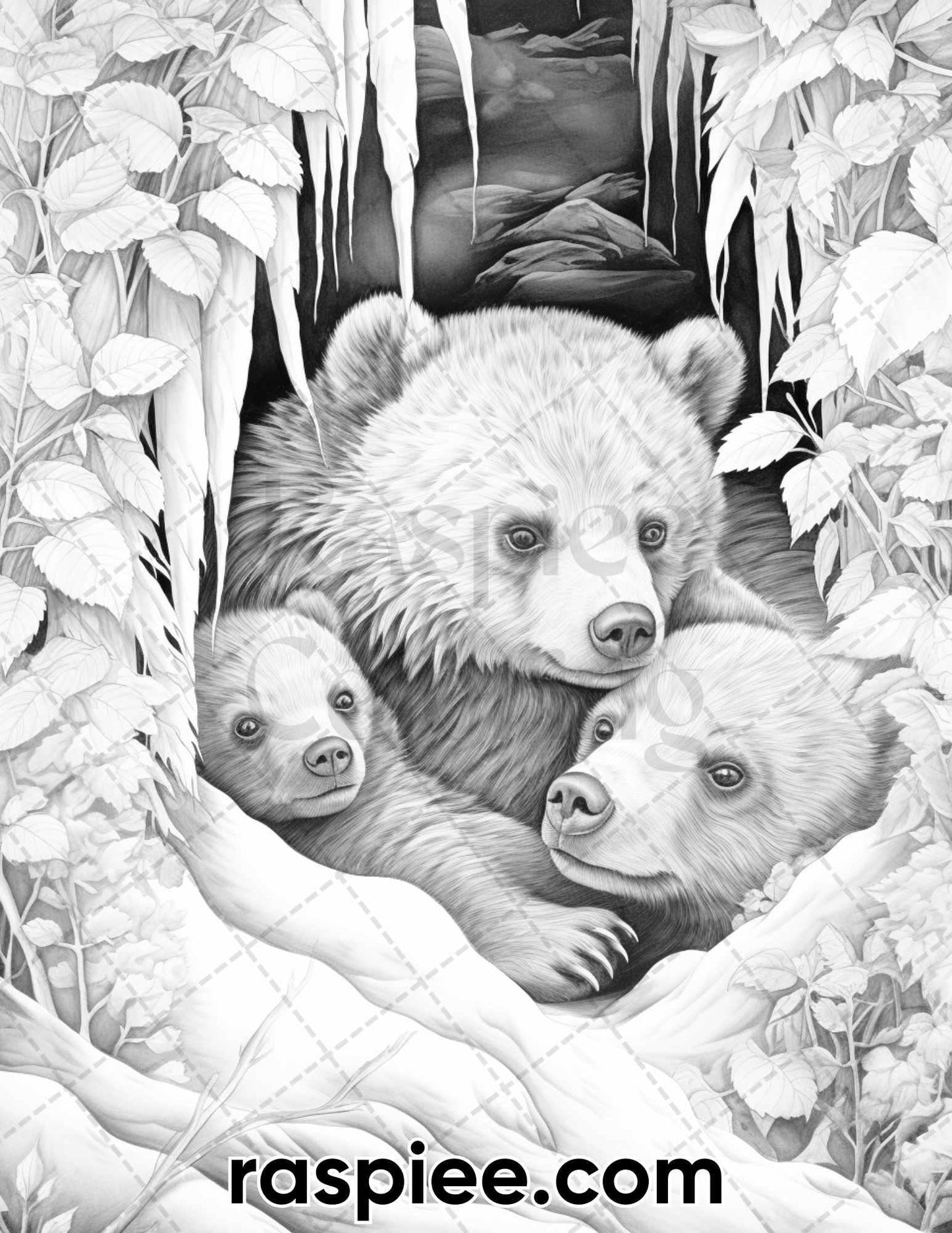 55 Winter Wildlife Grayscale Coloring Pages for Adults, Printable PDF Instant Download