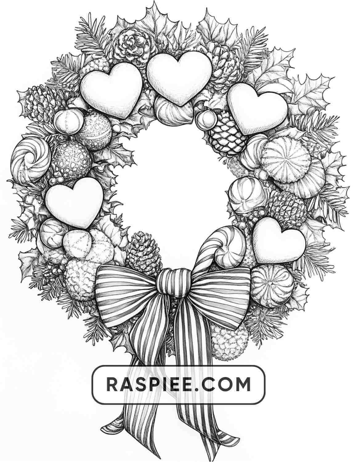 72 Christmas Wreaths Adult Coloring Pages