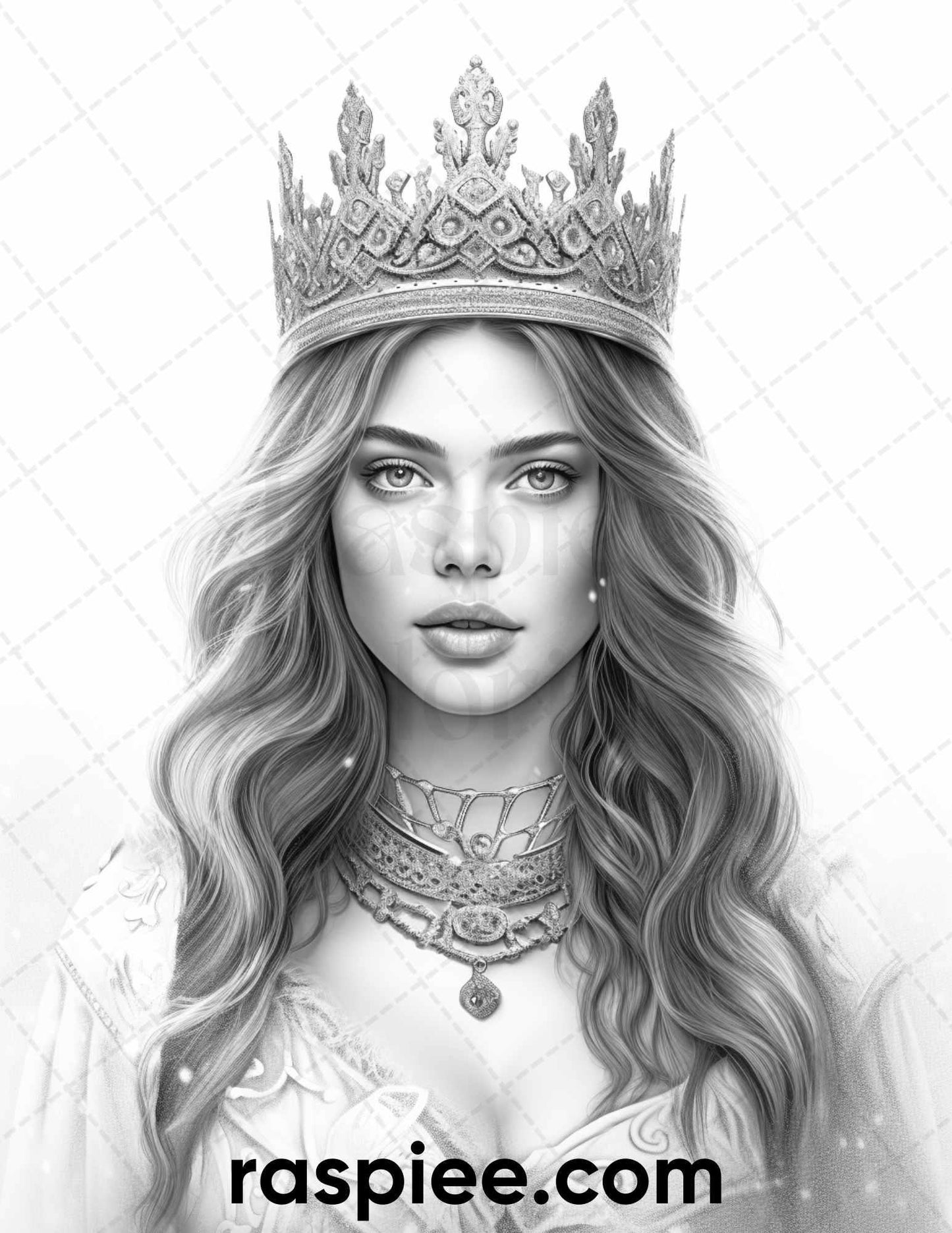 50 Winter Queens Portrait Grayscale Coloring Pages Printable for Adults, PDF File Instant Download