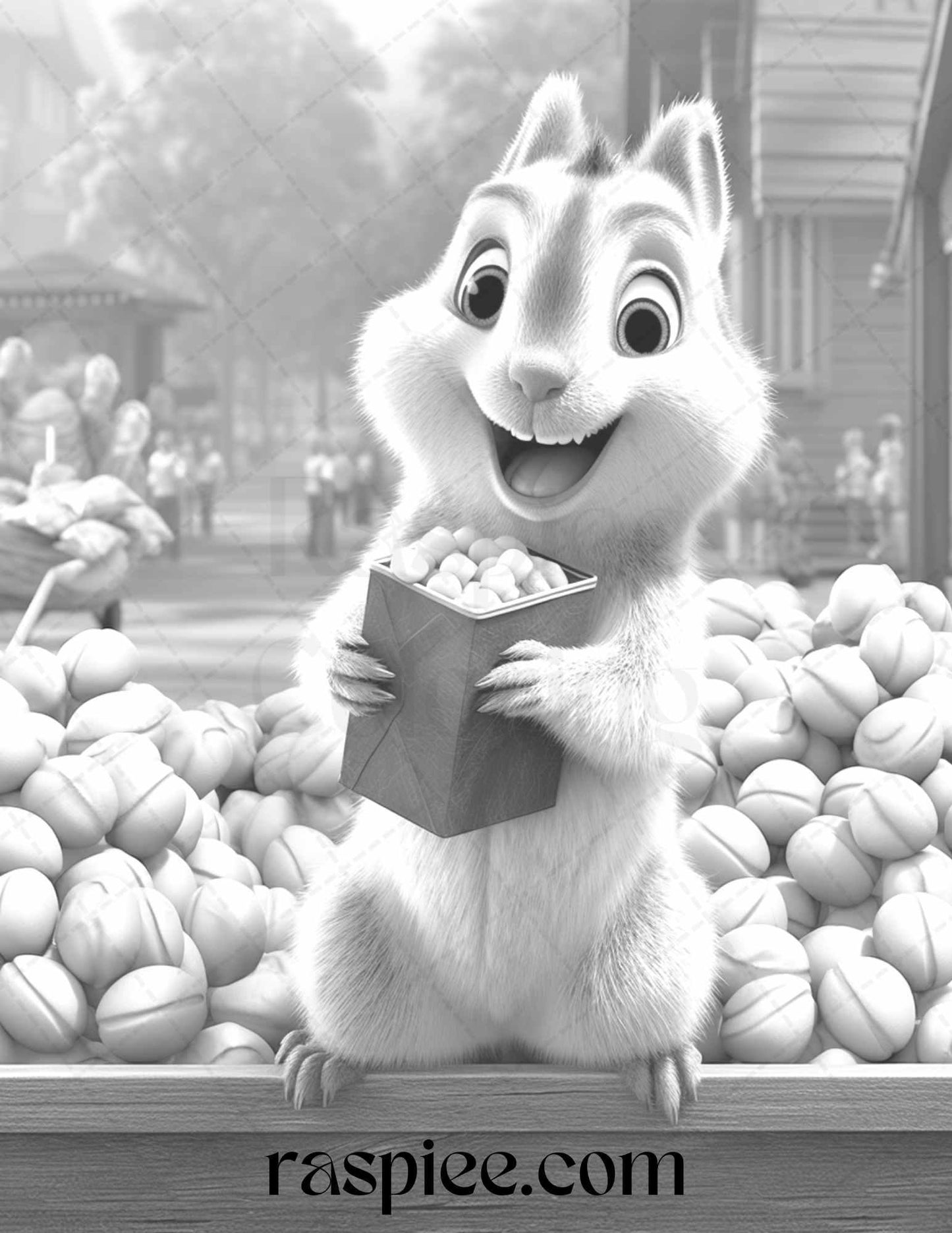52 Adorable Squirrels Grayscale Coloring Pages Printable for Adults Kids, PDF File Instant Download