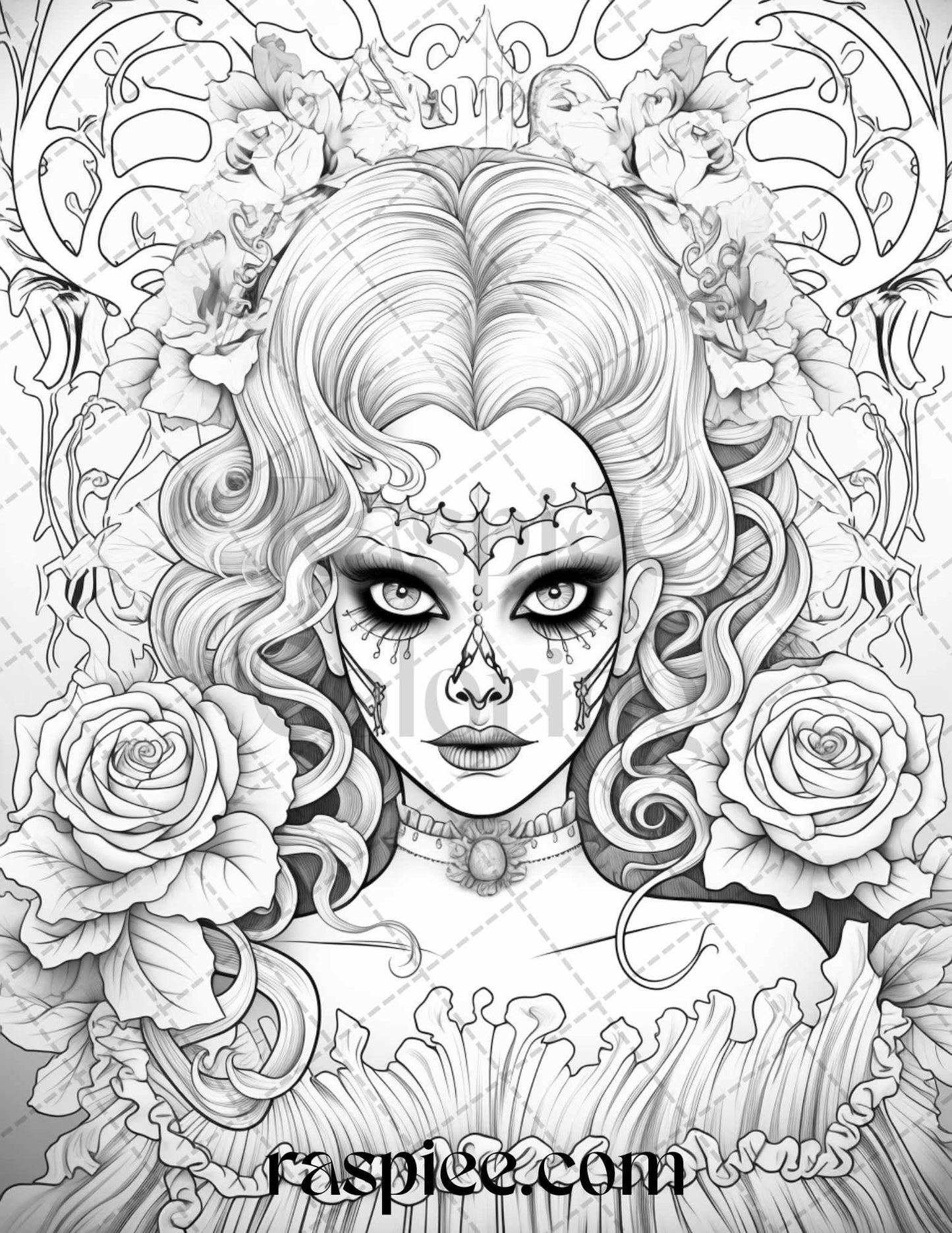 50 Spooky Miss Nightmare Grayscale Coloring Pages Printable for Adults, PDF File Instant Download