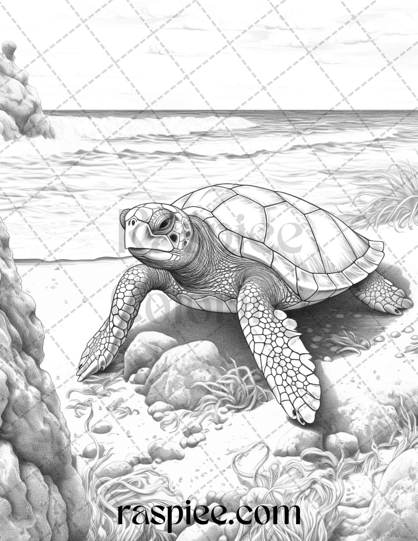 Ocean Life Grayscale Coloring Pages Printable for Adults Relaxation and Creativity, PDF File Instant Download
