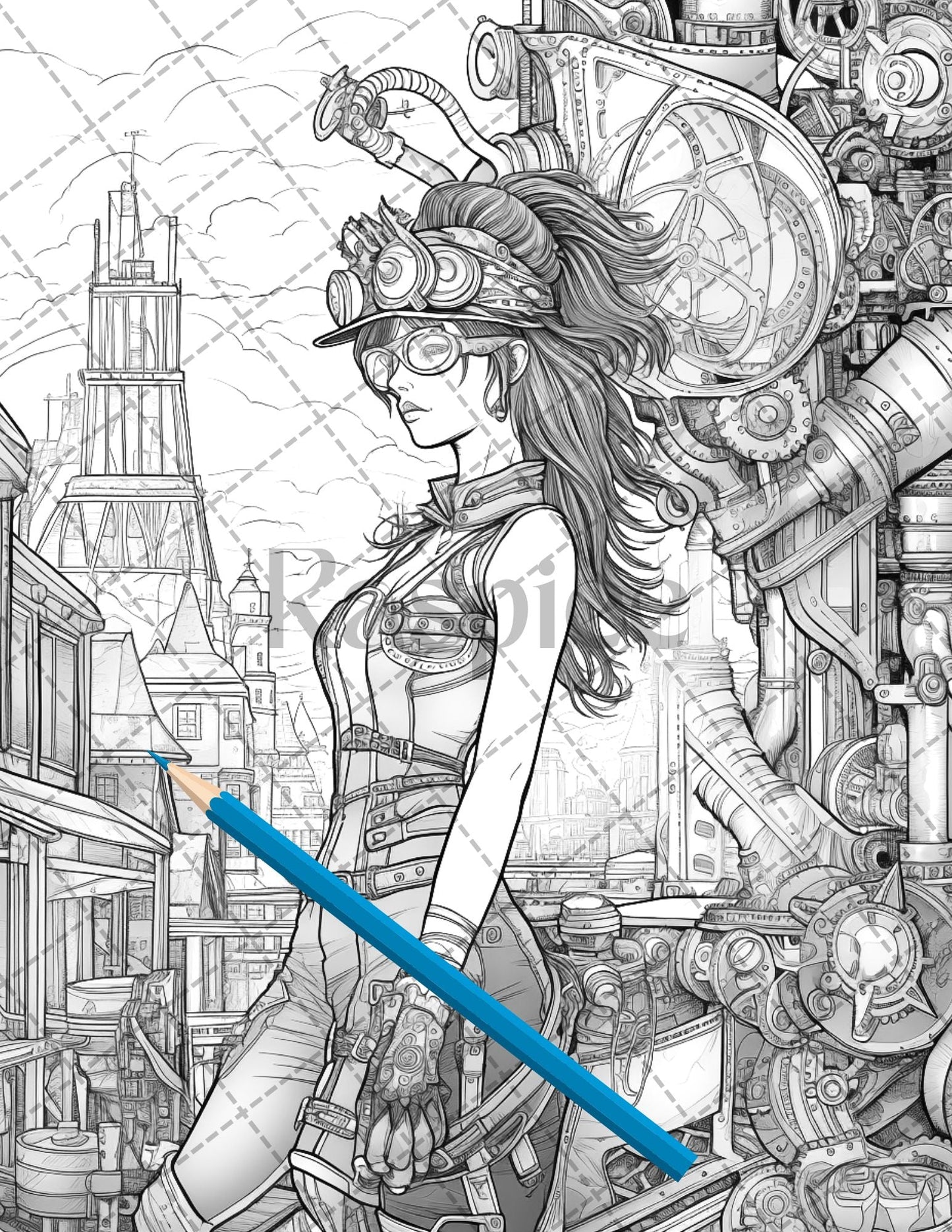 30 Steampunk Girls Coloring Pages Printable for Adults, Victorian Inspired Adult Grayscale Coloring Book, PDF File Download