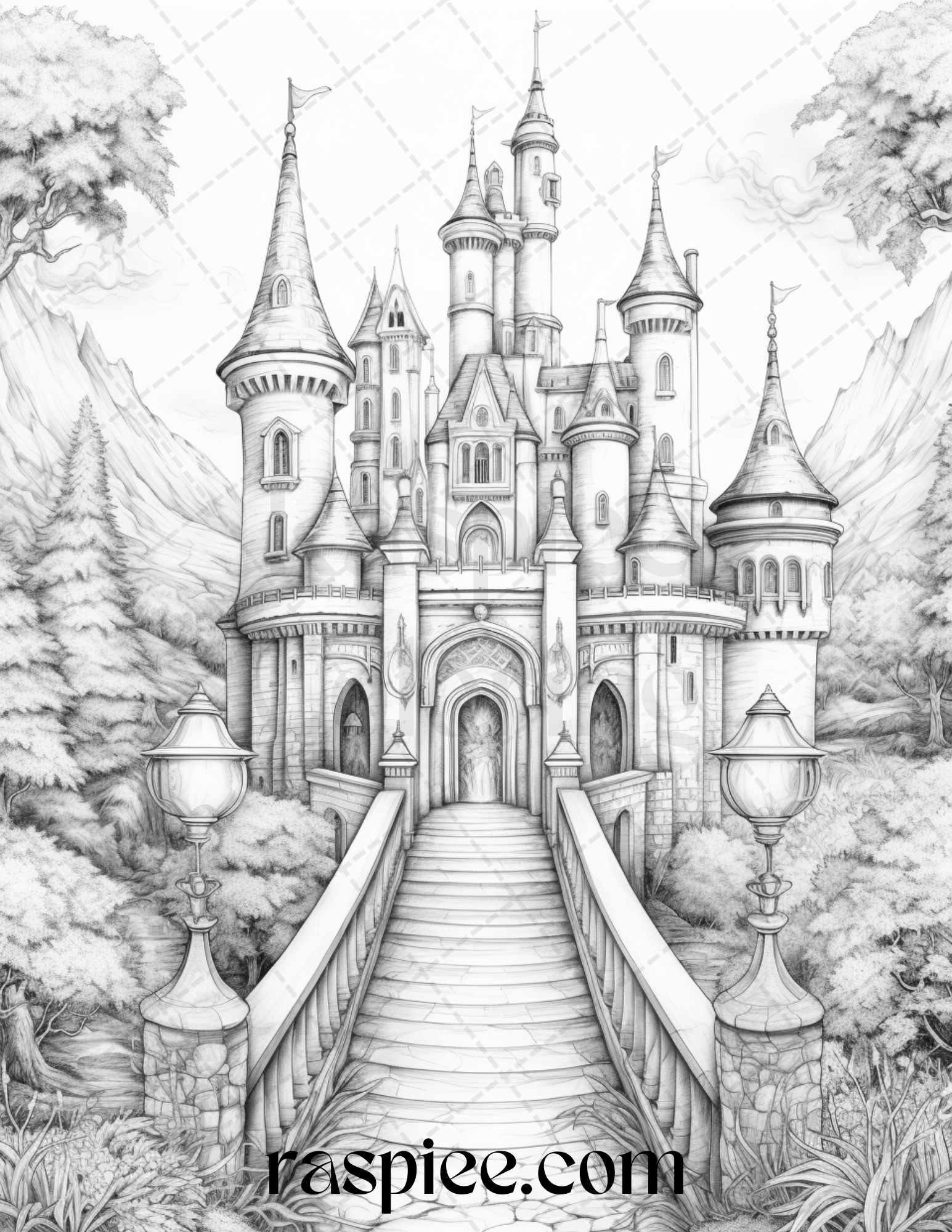 Mystical World Grayscale Coloring Pages Printable for Adults, Enchanting Fantasy Designs, PDF File Instant Download