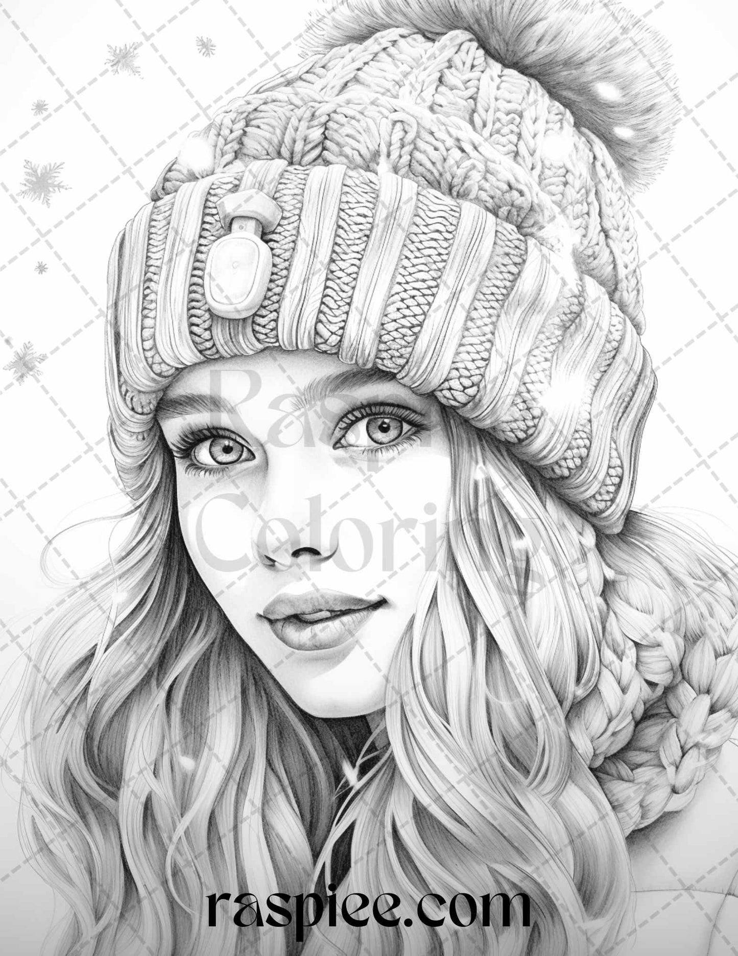 60 Beautiful Winter Girls Grayscale Coloring Pages Printable for Adults, PDF File Instant Download