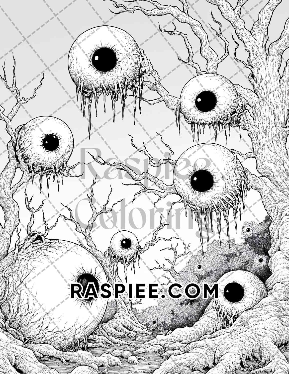 Halloween Surreal Adult Coloring Pages Printable PDF Instant Download