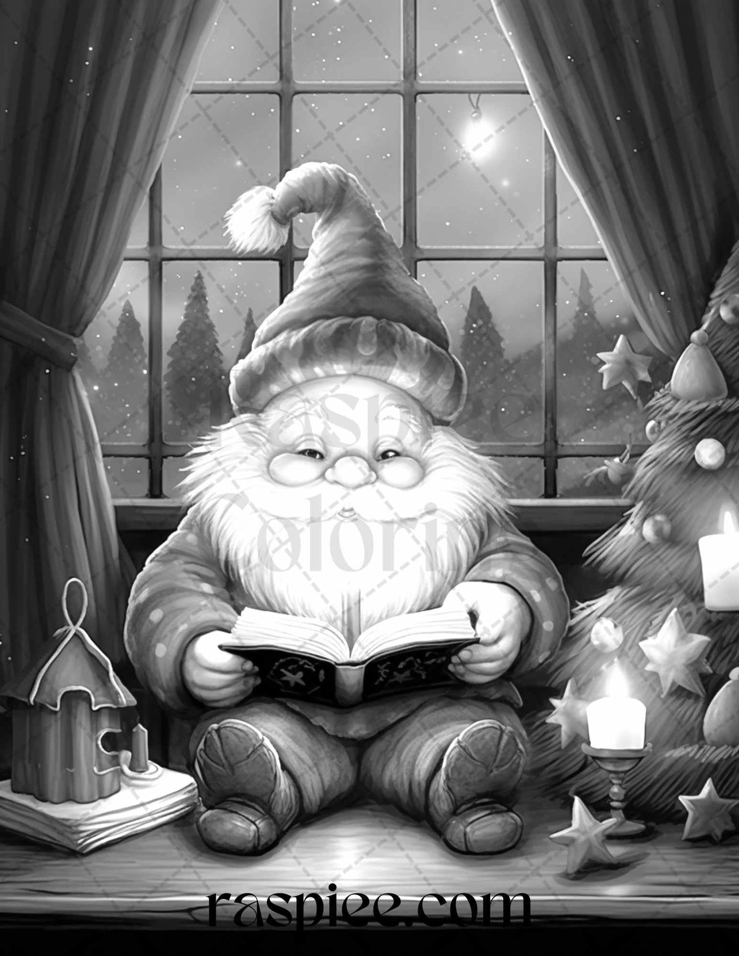 60 Christmas Gnomes Grayscale Coloring Pages Printable for Adults and Kids, PDF File Instant Download