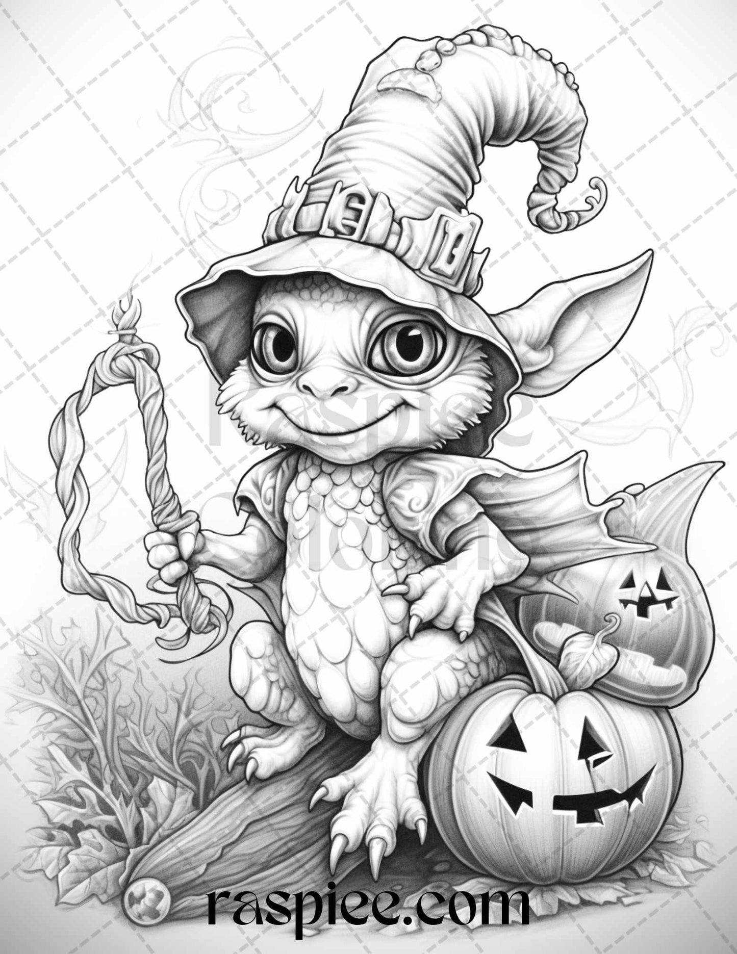 50 Cute Pumpkin Dragons Graycale Coloring Pages for Adults and Kids, Printable PDF File Instant Download