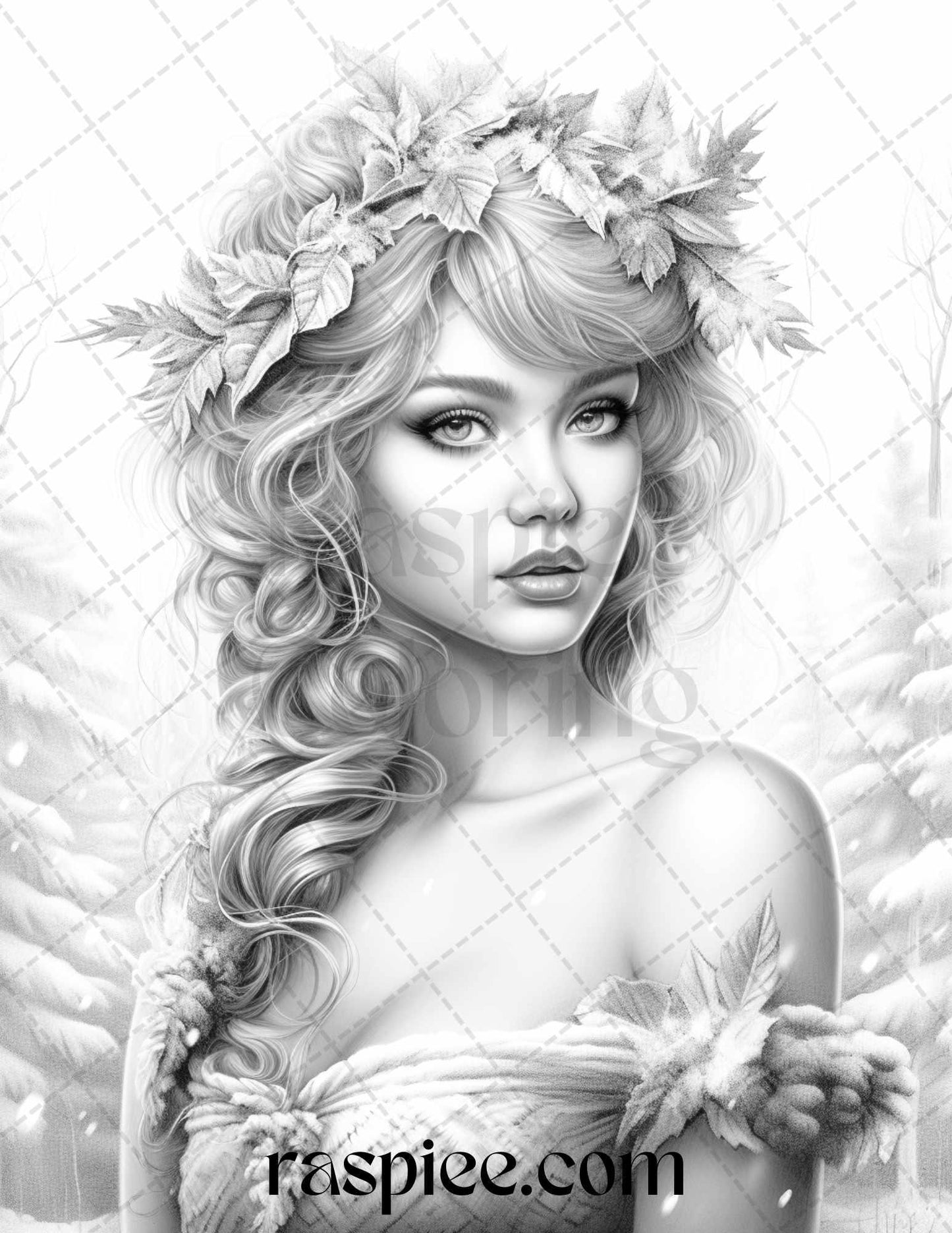 50 Winter Fairy Grayscale Coloring Pages Printable for Adults, PDF File Instant Download