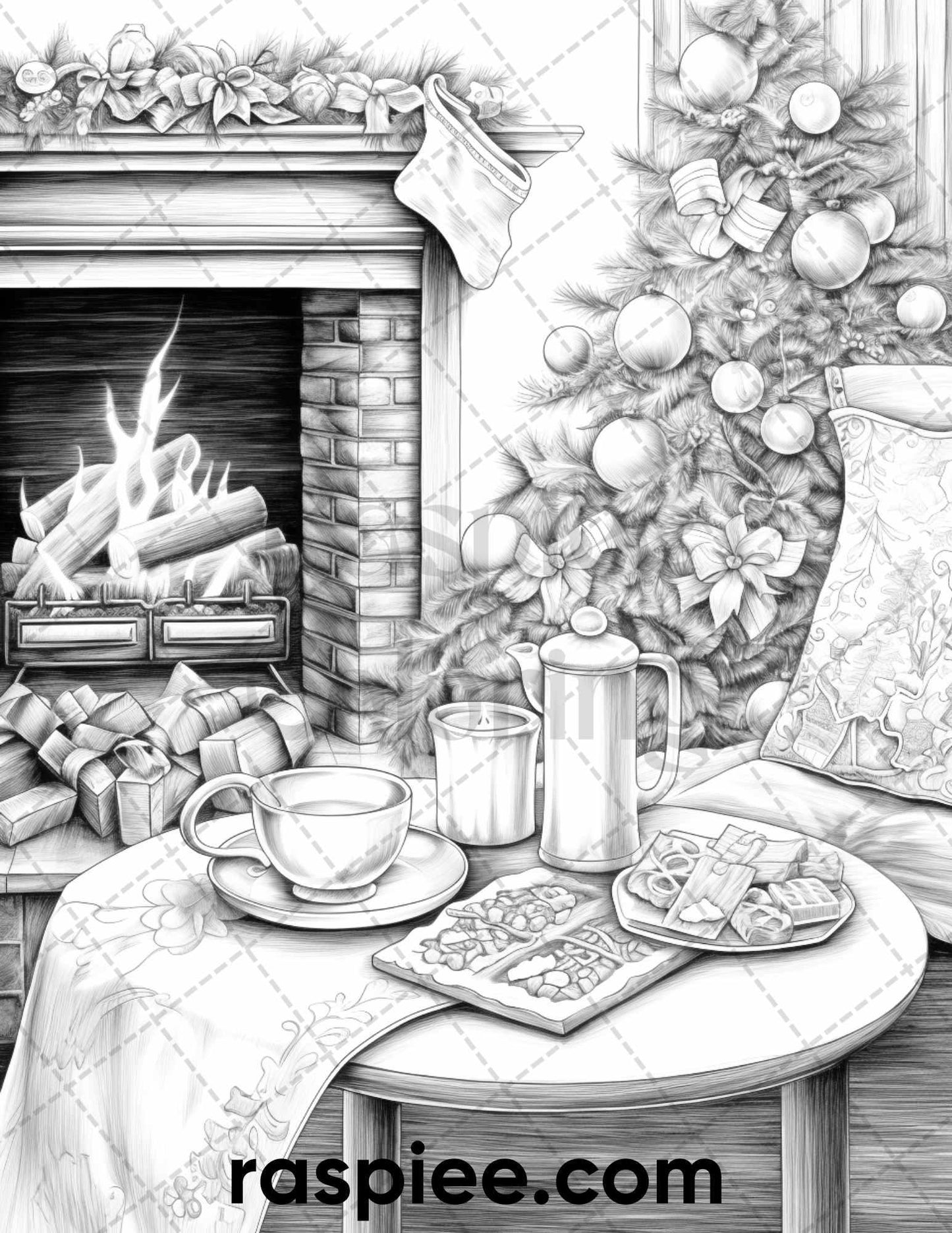 60 Merry Christmas Grayscale Coloring Pages Printable for Adult, Holiday Relaxation Art, PDF File Instant Download