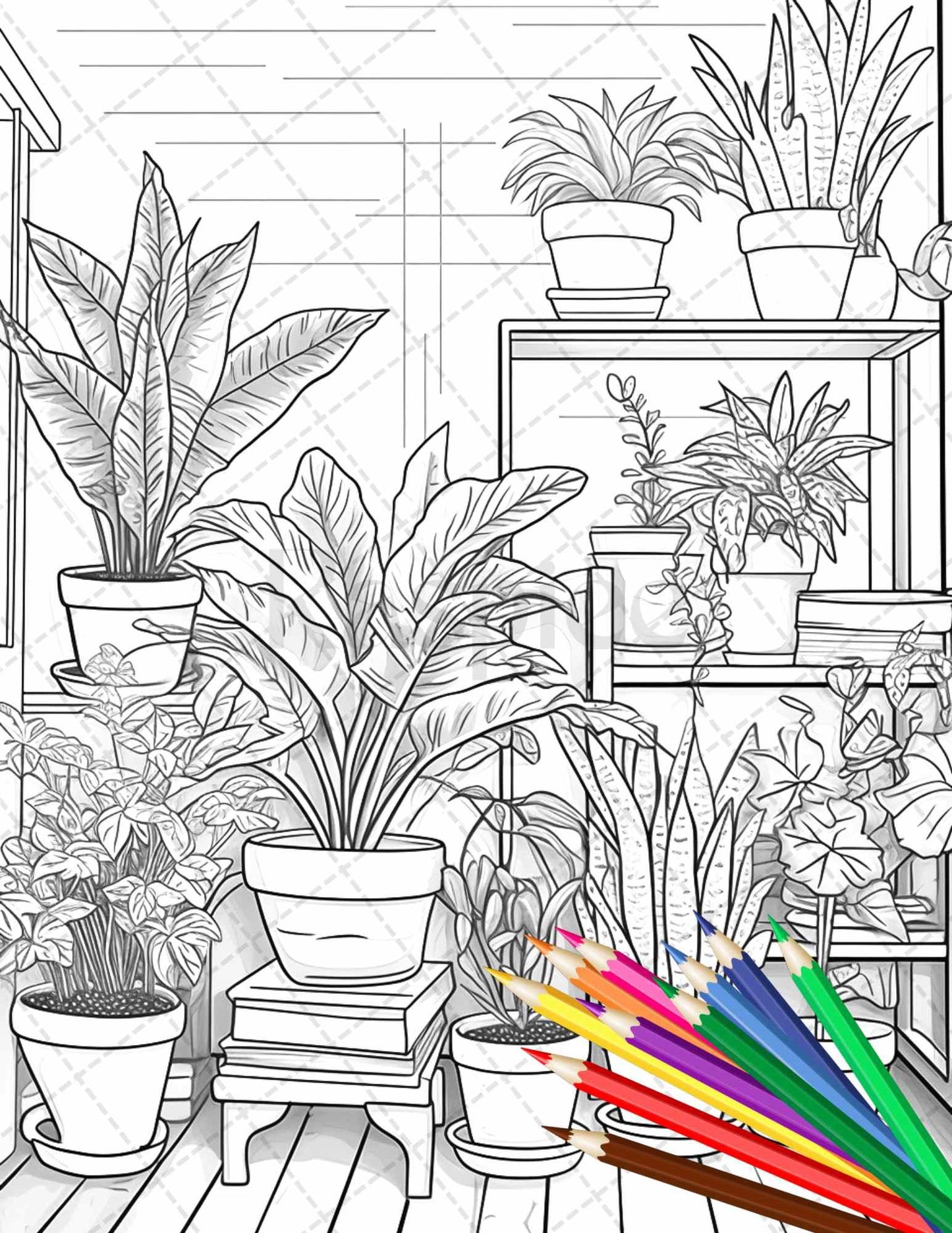 38 Indoor Houseplants Coloring Pages Printable for Adults, Grayscale Coloring Page, PDF File Instant Download