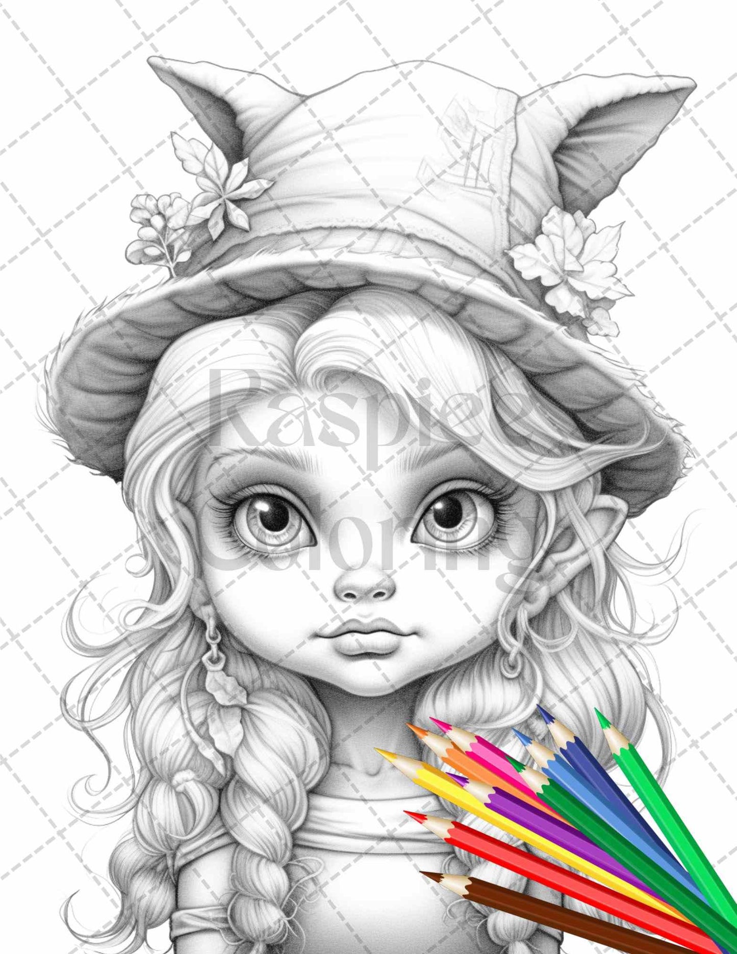 41 Adorable Gnome Girls Grayscale Coloring Pages Printable for Adults and Kids, PDF File Instant Download