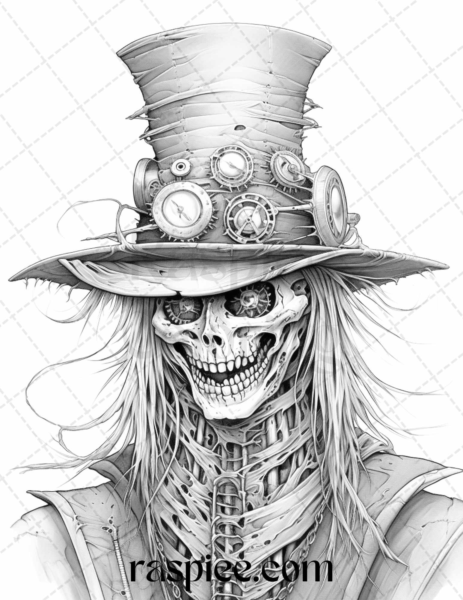 53 Scary Steampunk Scarecrows Grayscale Coloring Pages Printable for Adults, PDF File Instant Download