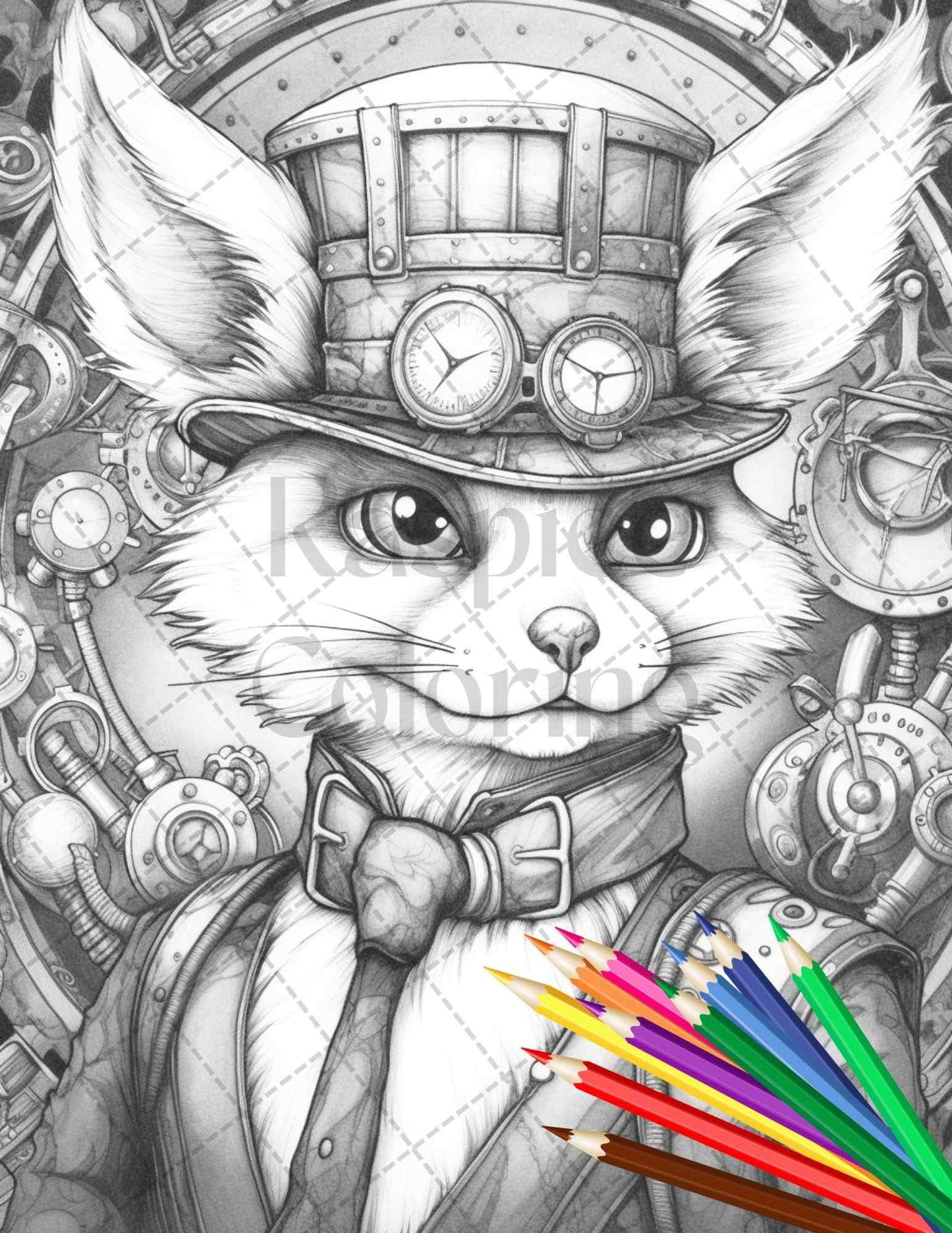 60 Steampunk Animals Grayscale Coloring Pages Printable for Adults, PDF File Instant Download
