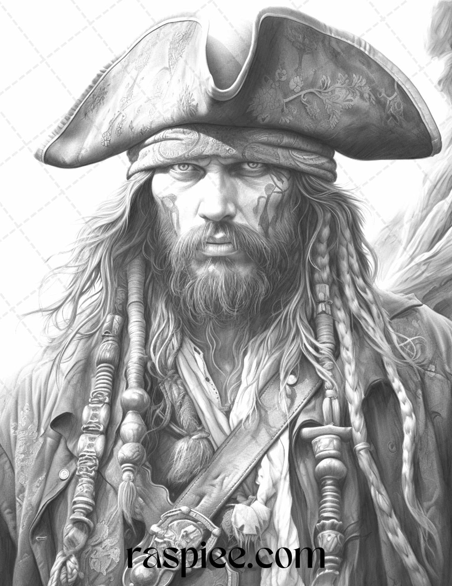 60 Pirate Life Grayscale Coloring Pages Printable for Adults, Stress Relief Coloring, PDF File Instant Download