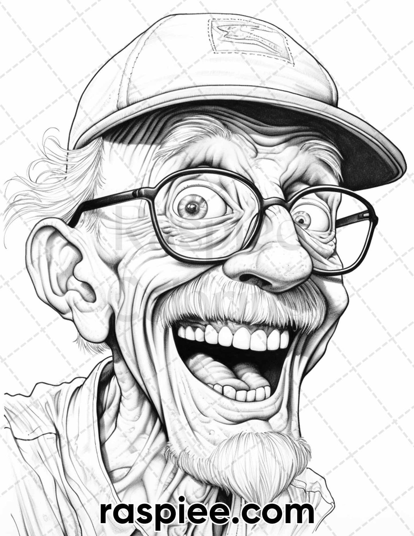 50 Funny Grandpa Grayscale Coloring Pages for Adults, Printable PDF Instant Download