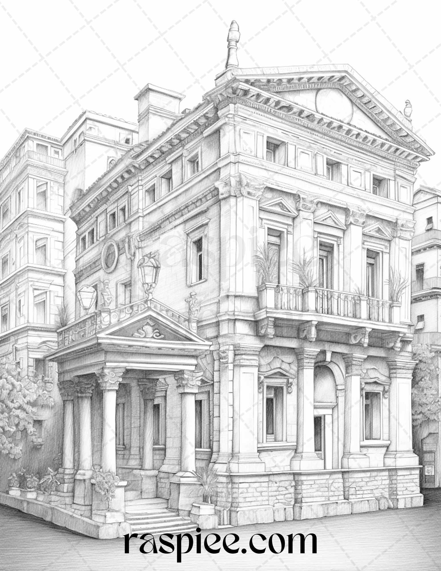 Roman Architecture Grayscale Coloring Pages Printable for Adults, PDF File Instant Download