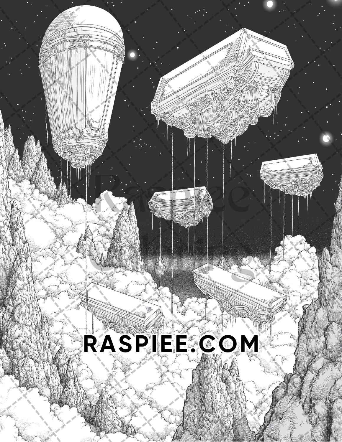 Halloween Surreal Adult Coloring Pages Printable PDF Instant Download