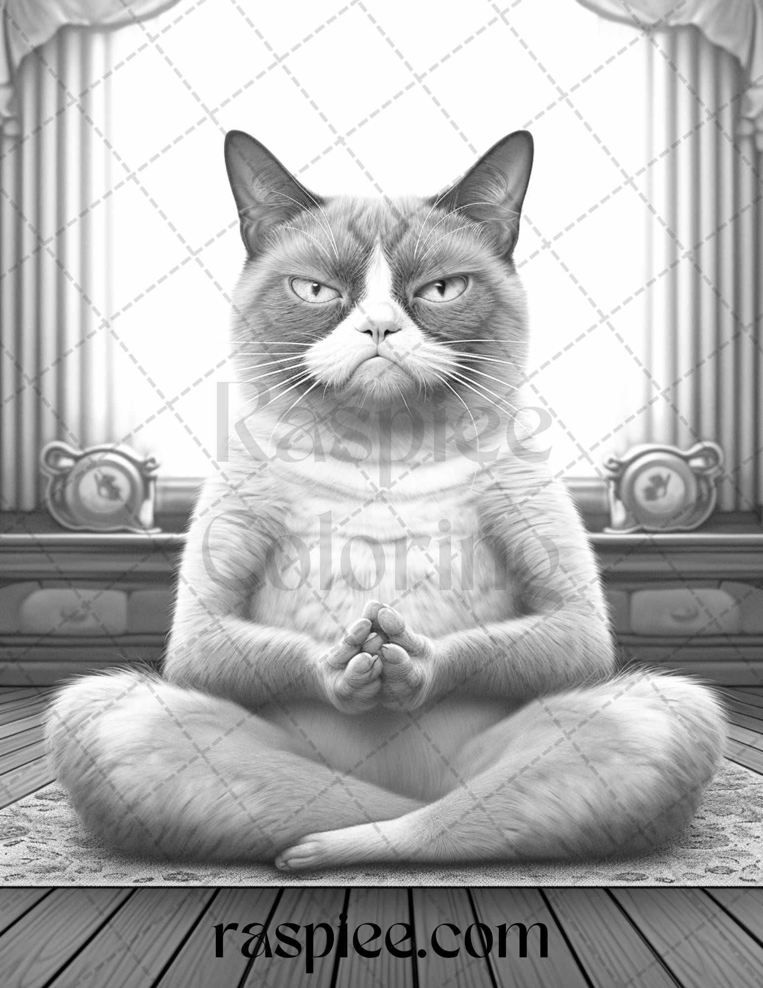 50 Grumpy Cat Grayscale Coloring Pages Printable for Adults, PDF File Instant Download