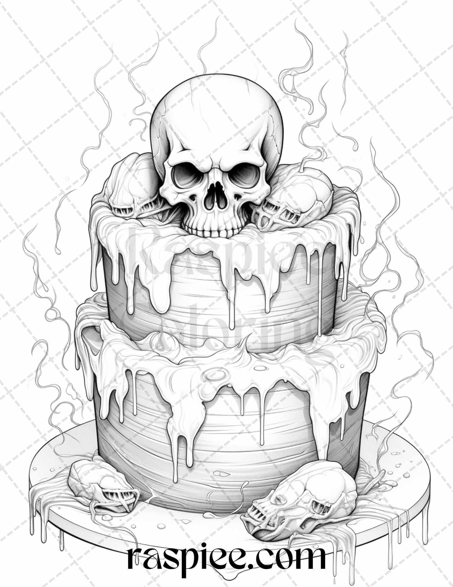 68 Halloween Spooky Desserts Grayscale Coloring Pages Printable for Adults, PDF File Instant Download