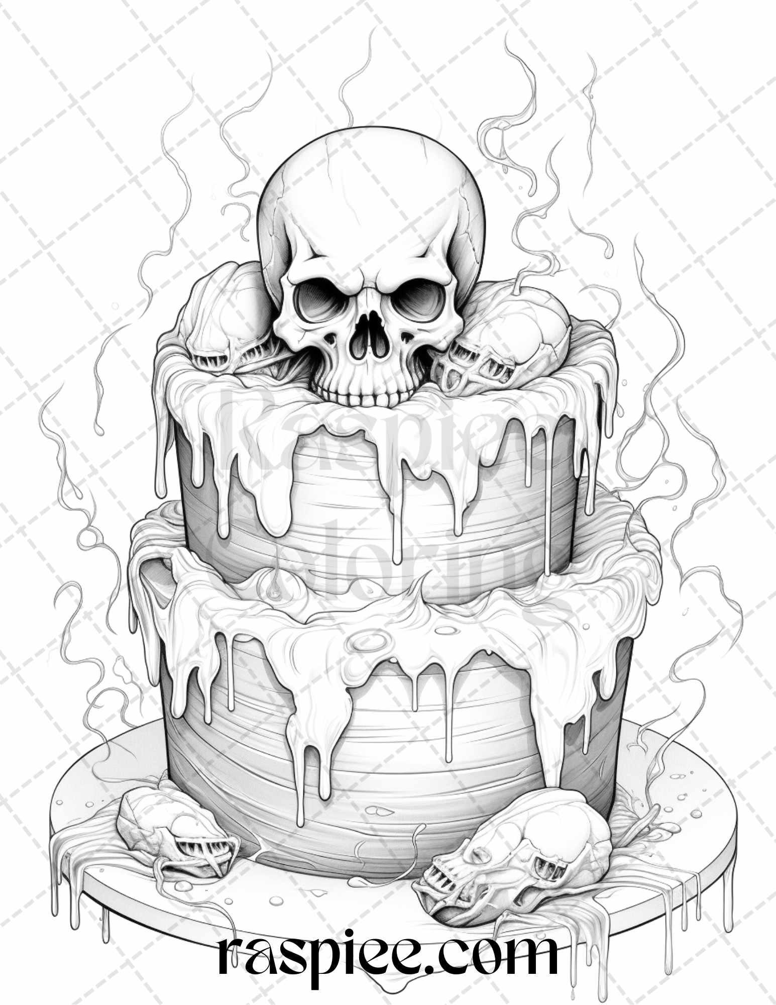 68 Halloween Spooky Desserts Grayscale Coloring Pages Printable for Adults, PDF File Instant Download