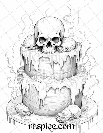 68 Halloween Spooky Desserts Grayscale Coloring Pages Printable for Adults, PDF File Instant Download