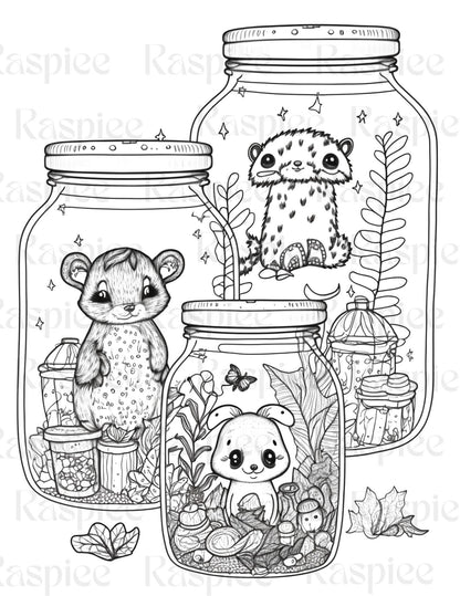 100 Animal in Jar Coloring Pages, Printable Coloring Pages for Kids and Adults, Printable PDF File Instant Download