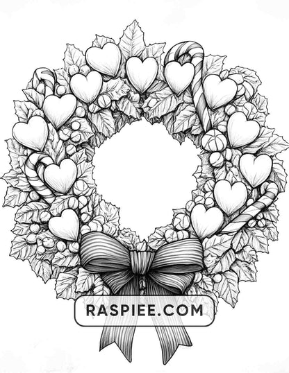 72 Christmas Wreaths Adult Coloring Pages