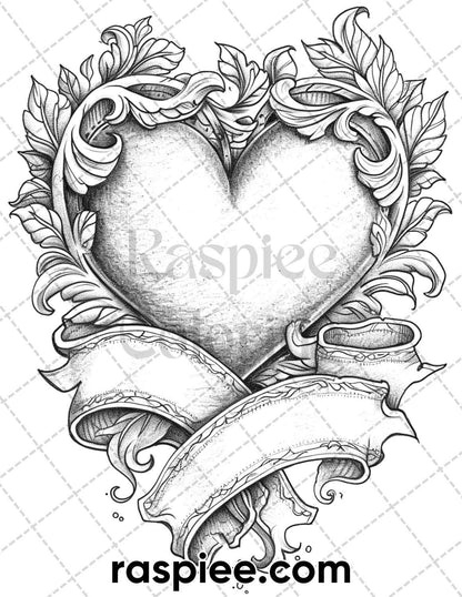 62 Classic American Tattoos Grayscale Adult Coloring Pages, Printable PDF Instant Download