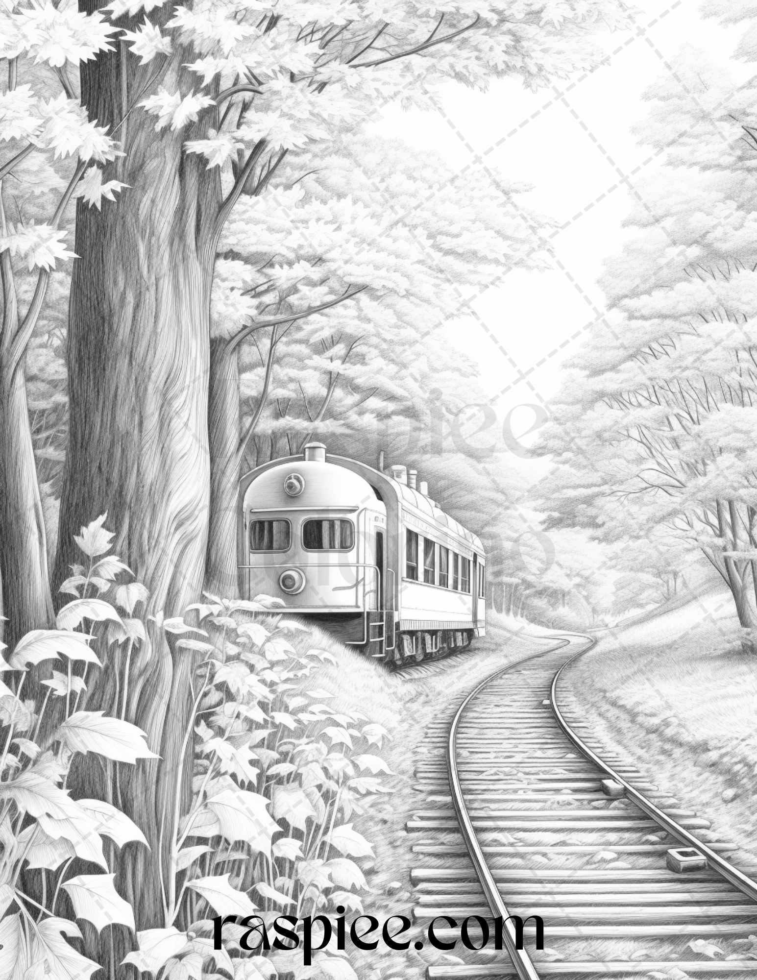 Autumn Scenery Grayscale Coloring Pages Printable for Adults, PDF File Instant Download