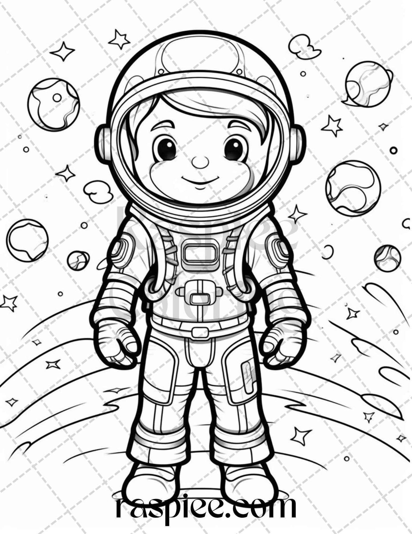 50 Cute Astronaut Adventures Coloring Pages Printable for Kids, PDF File Instant Download