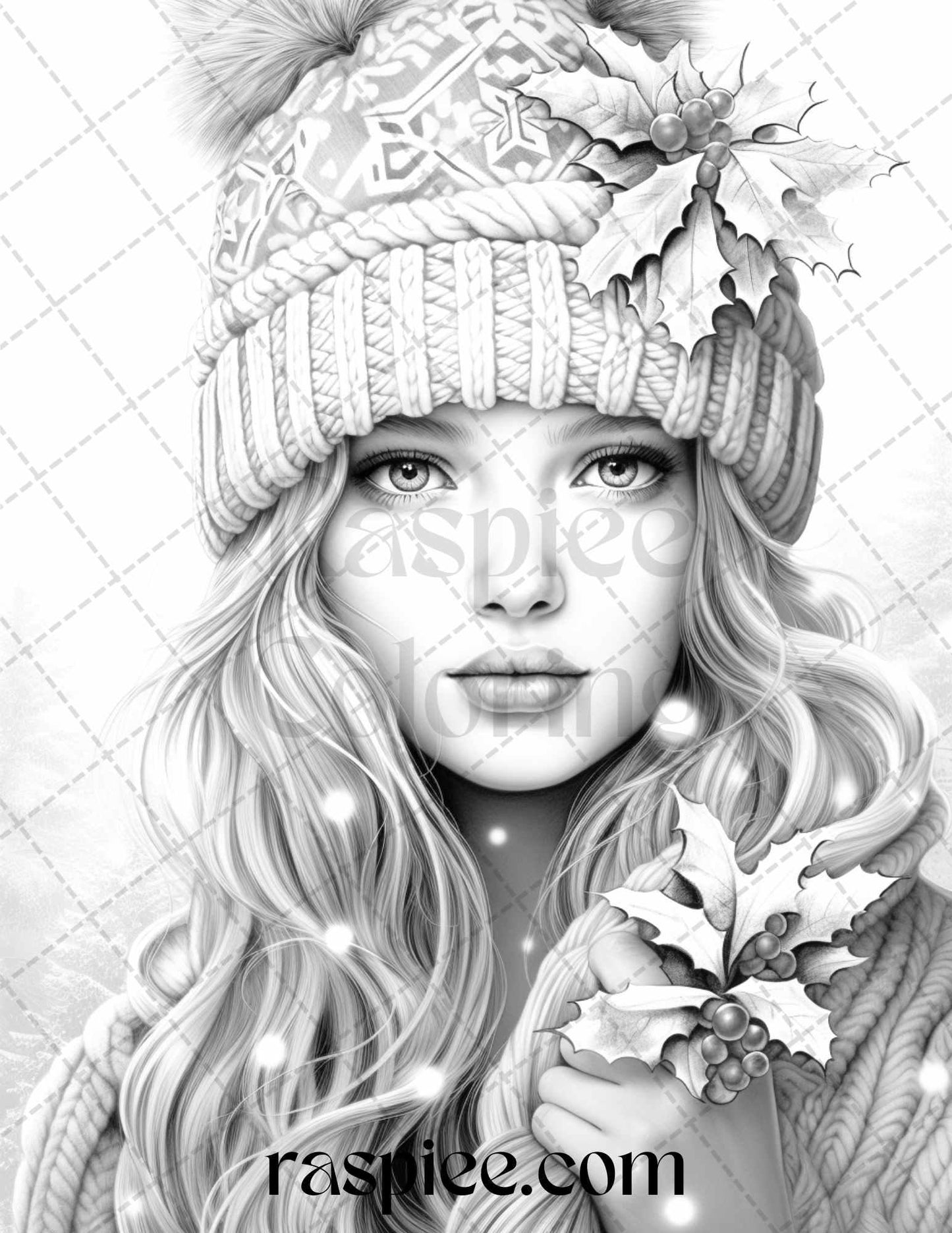 60 Beautiful Winter Girls Grayscale Coloring Pages Printable for Adults, PDF File Instant Download