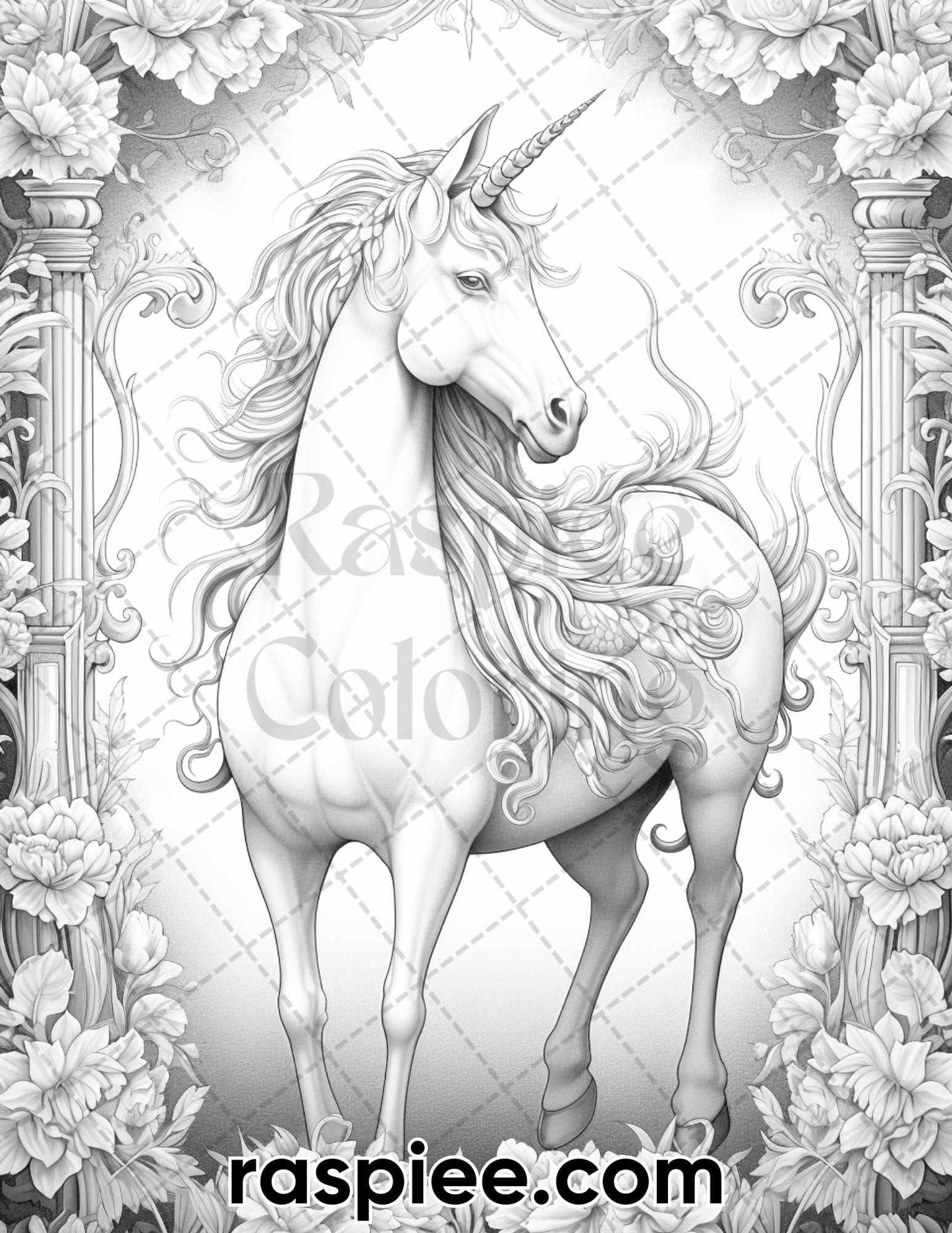 60 Mythical Creatures Grayscale Coloring Pages for Adults, Printable PDF Instant Download