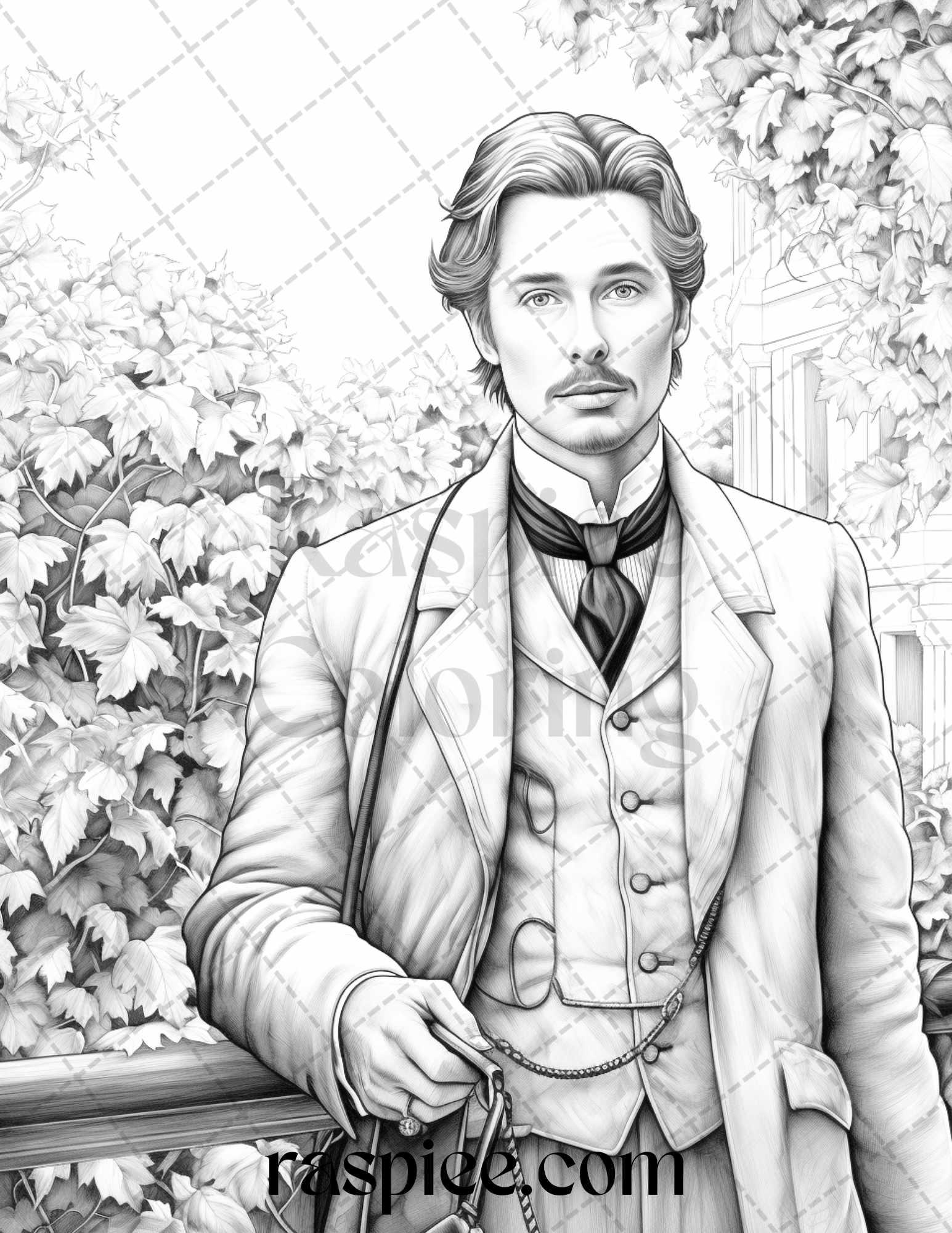 60 Victorian Autumn Portrait Grayscale Coloring Pages Printable for Adults, PDF File Instant Download