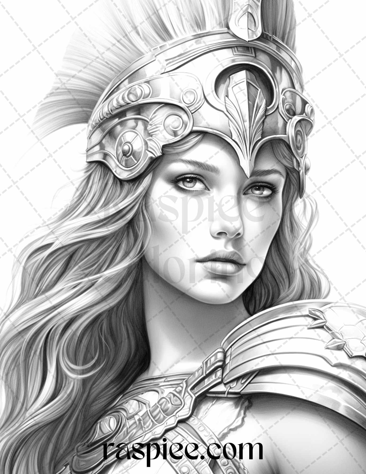 Greek Women Warriors Grayscale Coloring Pages for Adults, Printable PDF File Instant Download