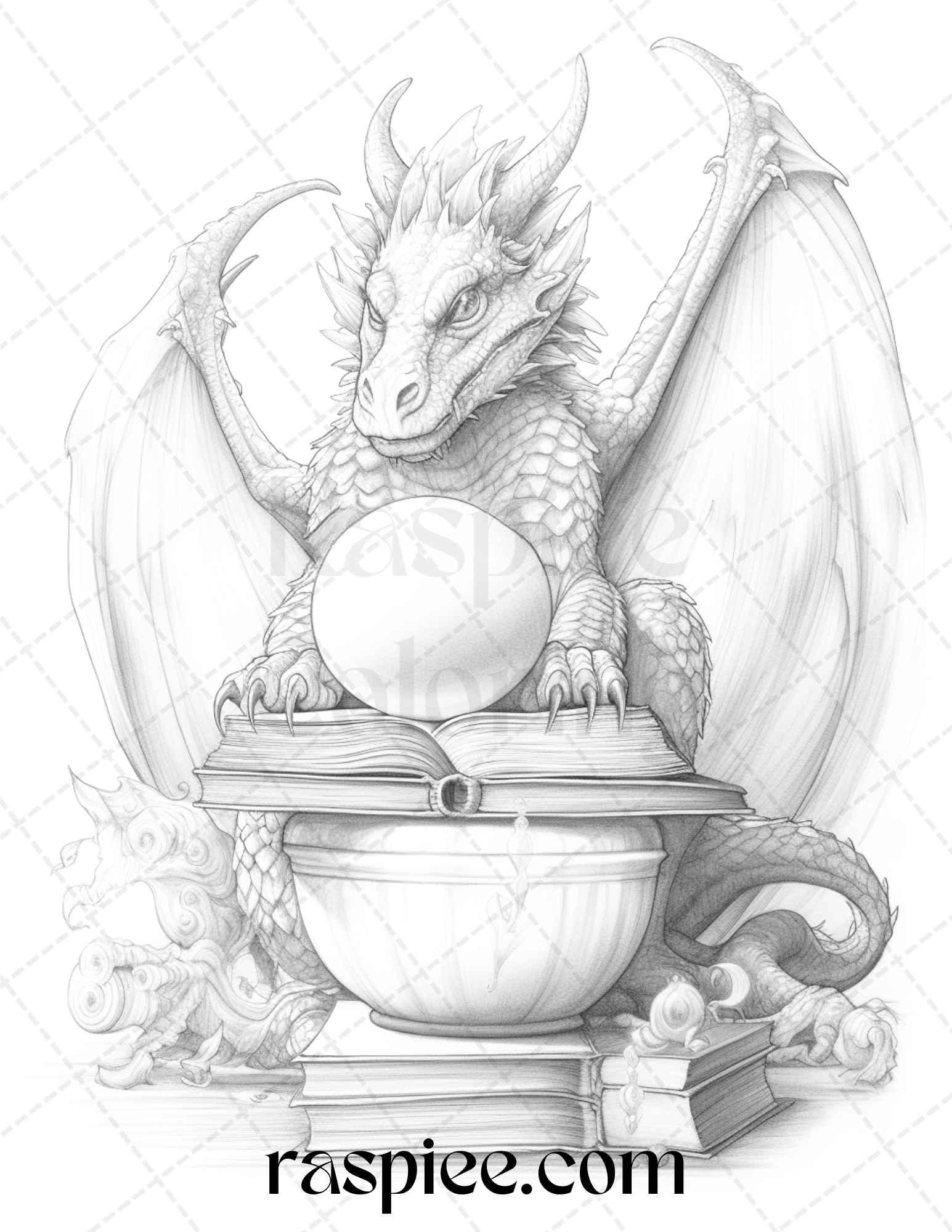50 Magical Books Grayscale Coloring Pages Printable for Adults, PDF File Instant Download