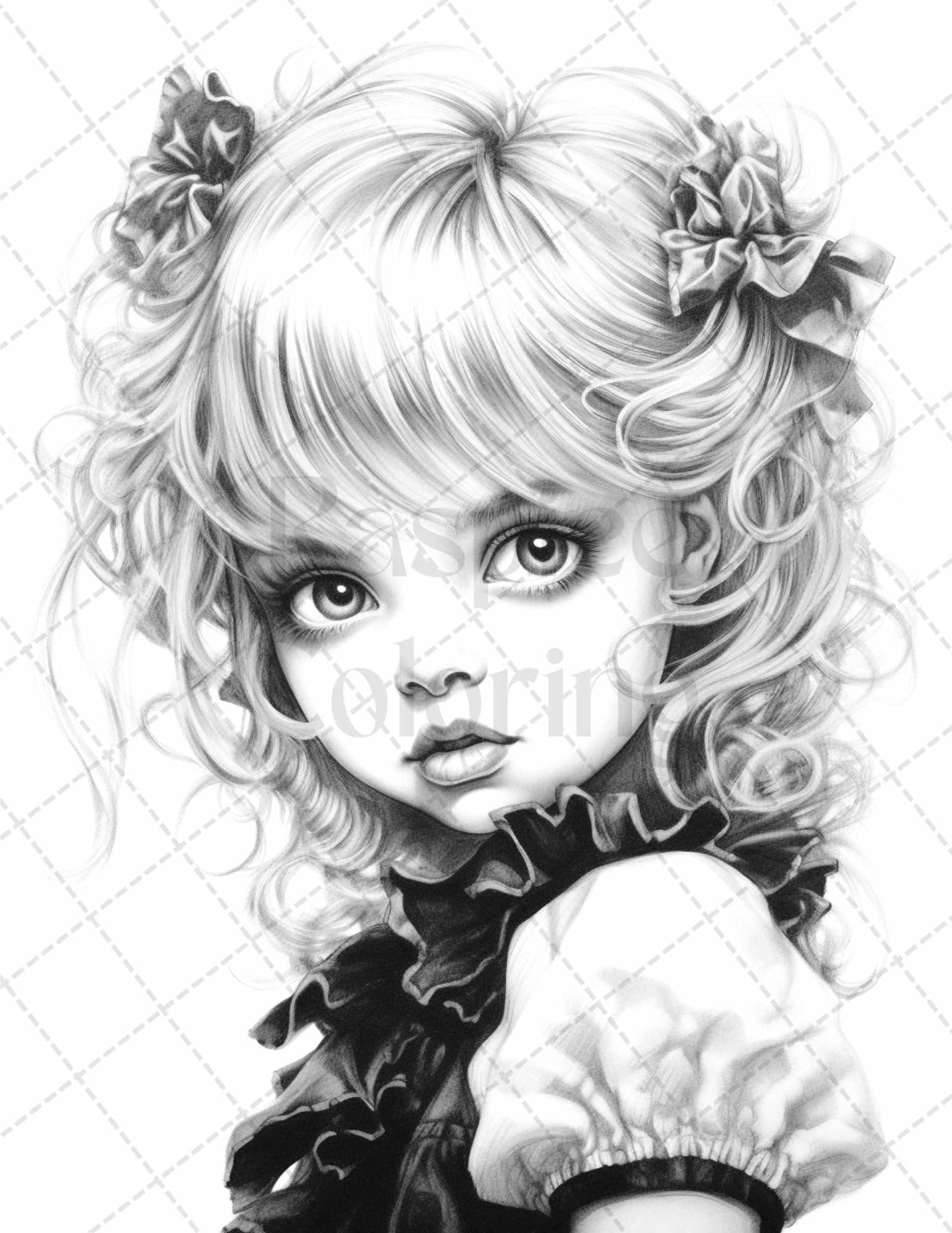 60 Adorable Gothic Girls Grayscale Coloring Pages Printable for Adults, PDF File Instant Download