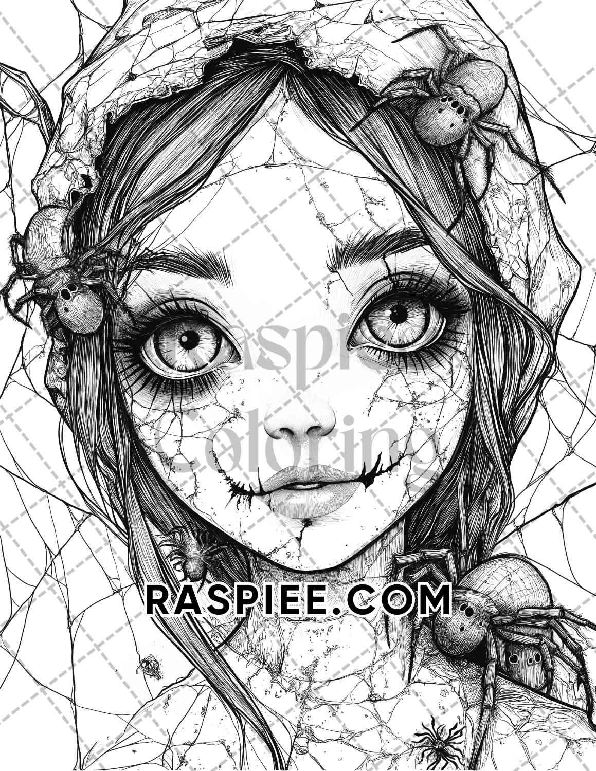 Haunted Dolls Halloween Horror Adult Coloring Pages Printable PDF Instant Download