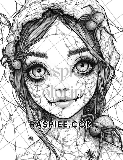 Haunted Dolls Halloween Horror Adult Coloring Pages Printable PDF Instant Download