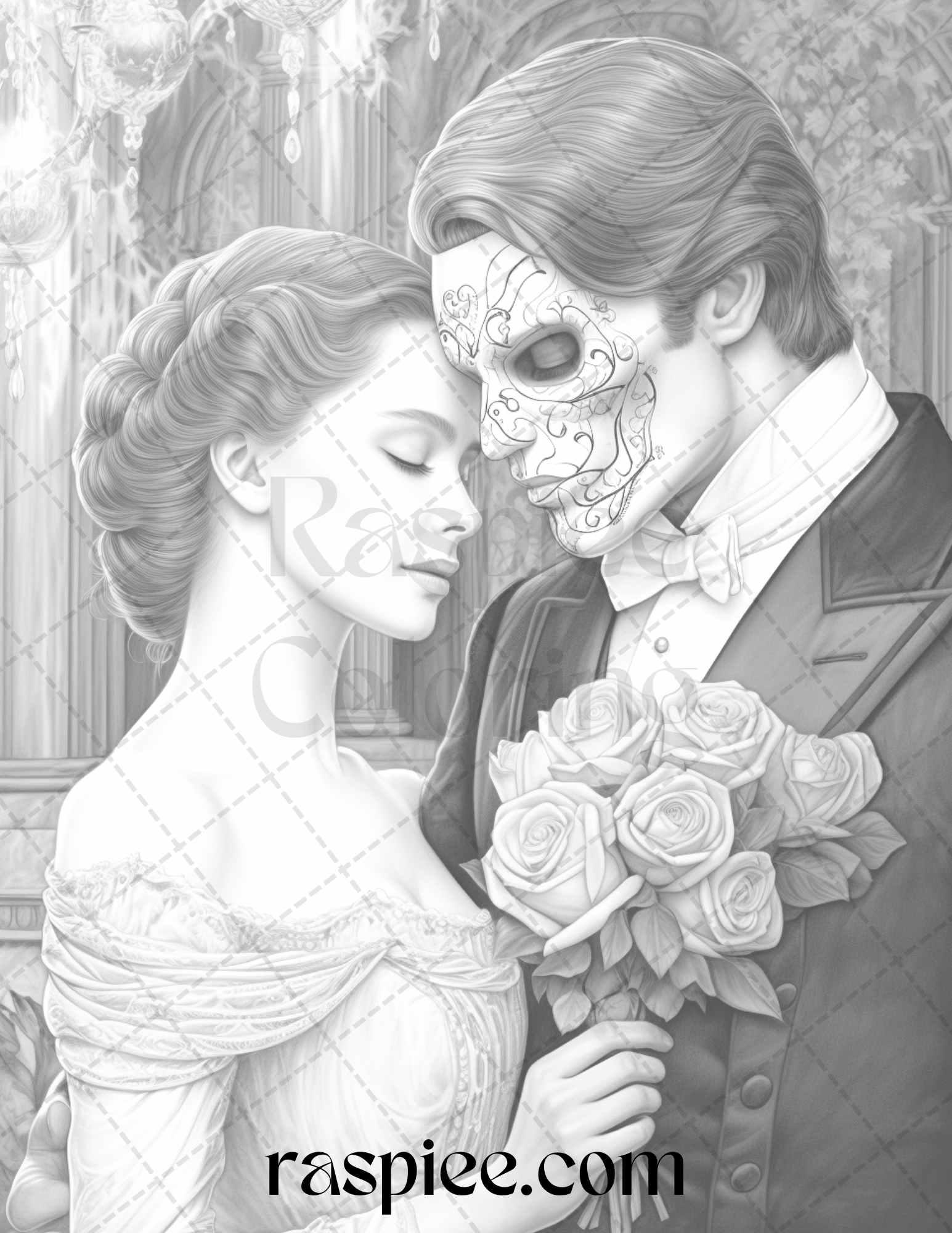 Phantom of the Opera Grayscale Coloring Pages Printable for Adults, PDF File Instant Download