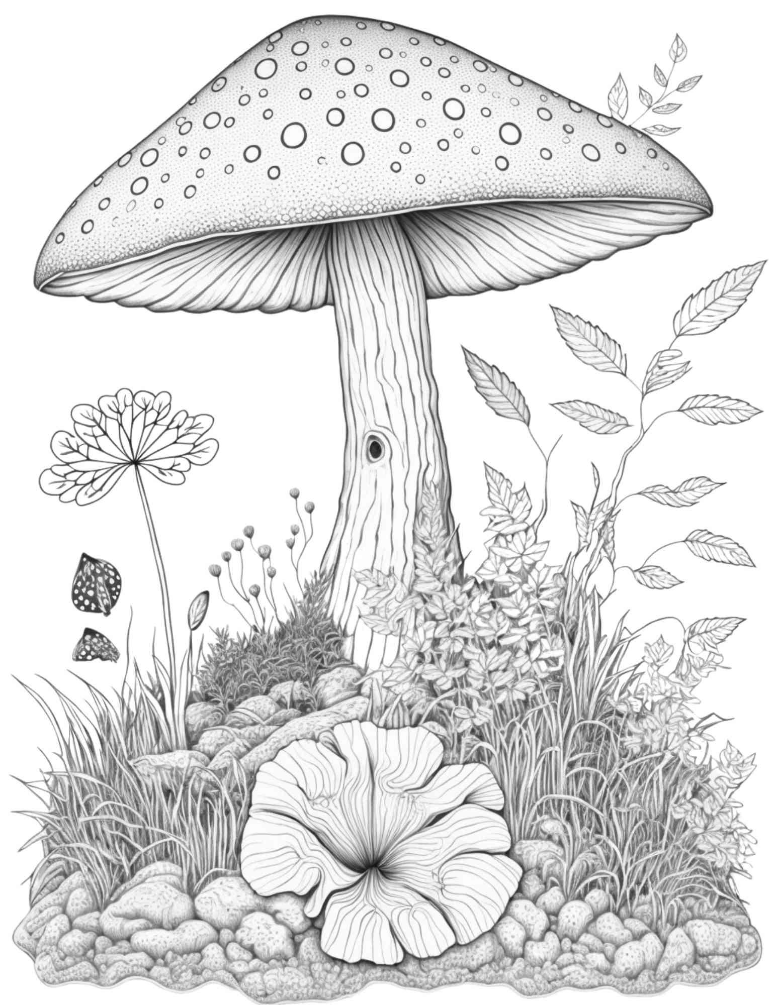 100 Mushroom Forest Coloring Pages Printable for Adults and Kids, Grayscale Coloring Book, Printable PDF File Instant Download