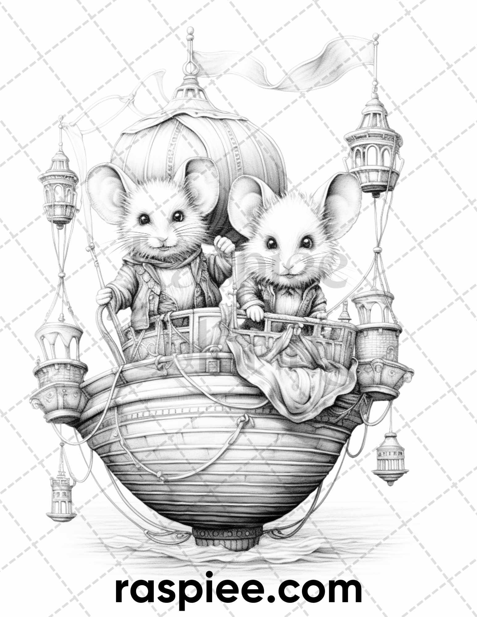 50 Enchanting Fairytale Mice Grayscale Coloring Pages Printable for Adults, PDF File Instant Download