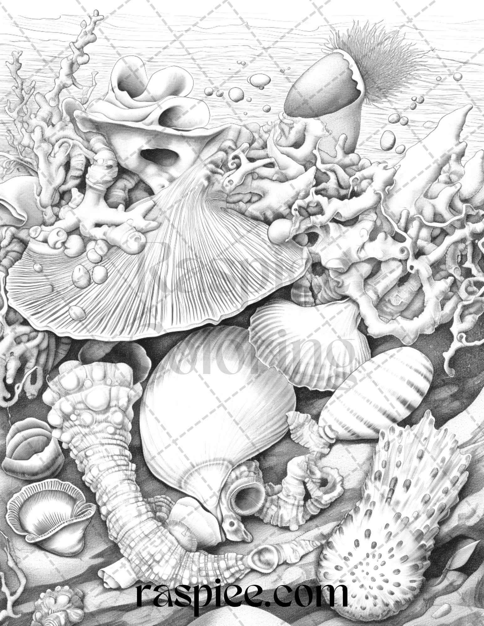 Ocean Life Grayscale Coloring Pages Printable for Adults Relaxation and Creativity, PDF File Instant Download