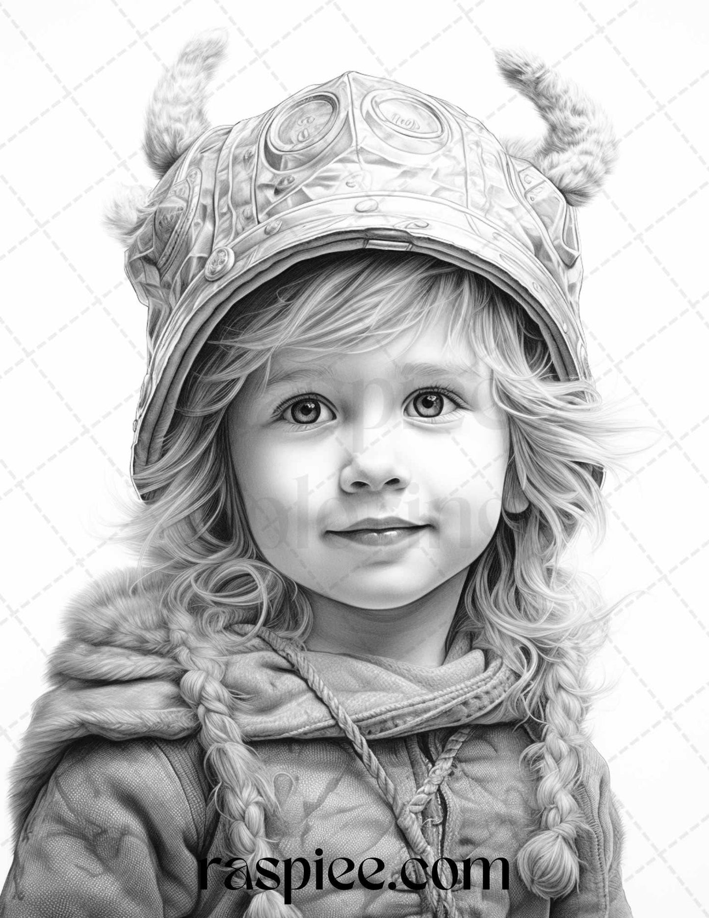 58 Little Viking Girls Boys Portrait Grayscale Coloring Pages Printable, PDF File Instant Download