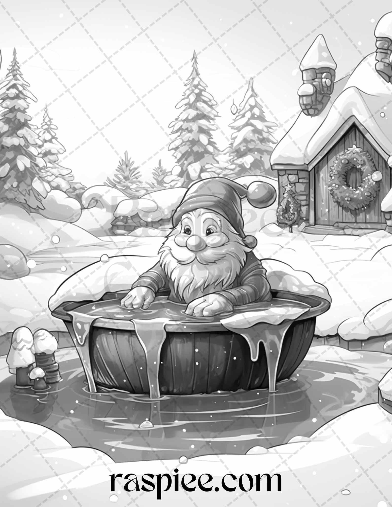 60 Christmas Gnomes Grayscale Coloring Pages Printable for Adults and Kids, PDF File Instant Download