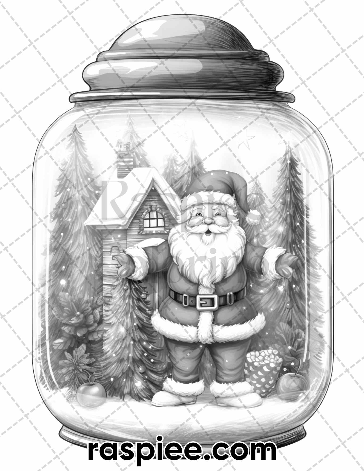 60 Christmas In Jar Grayscale Coloring Pages for Adults, Printable PDF Instant Download
