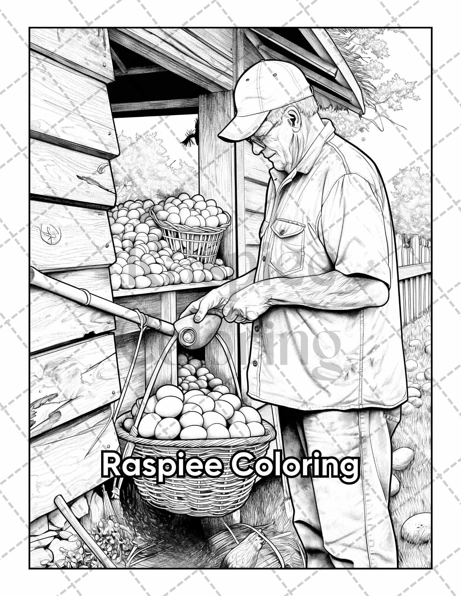 50 Country Farm Scenes Adult Coloring Pages Printable PDF Instant Download