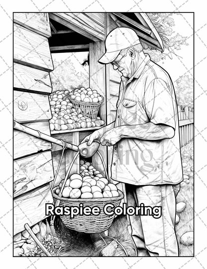 50 Country Farm Scenes Adult Coloring Pages Printable PDF Instant Download
